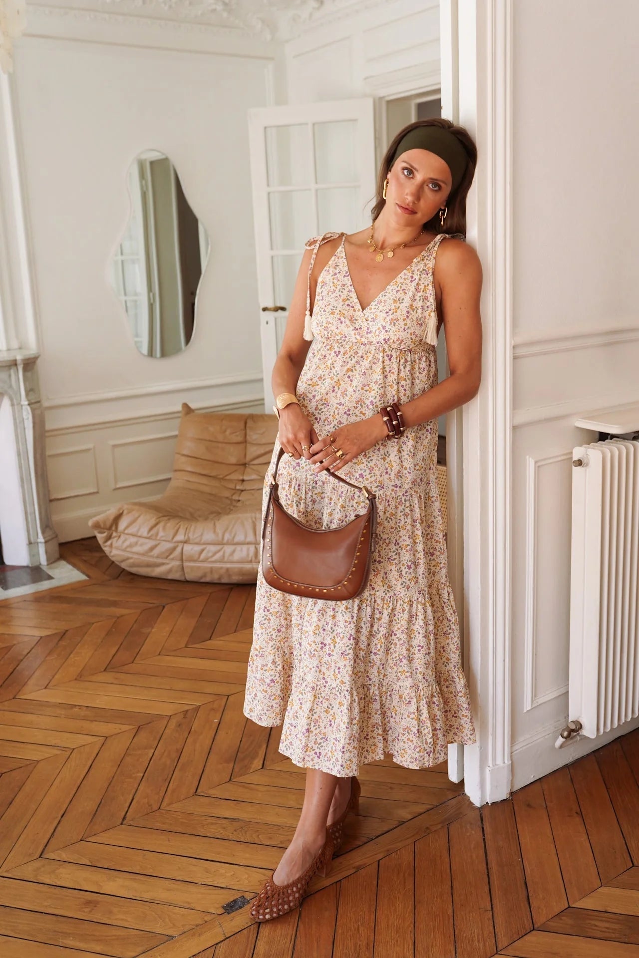 In April 1986In April 1986 Fael Strappy Floral Maxi DressDressesBeige - Blue Water Clothing