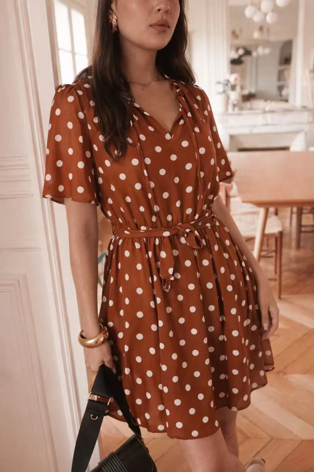 In April 1986In April 1986 Polka Dot Midi DressDressesBrown - Blue Water Clothing