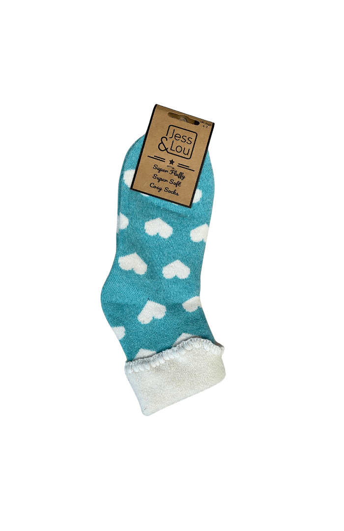Jess & LouJess & Lou Cosy Fluffy Cuffed Socks Large heartsAccessories4 - 7 - Blue Water Clothing