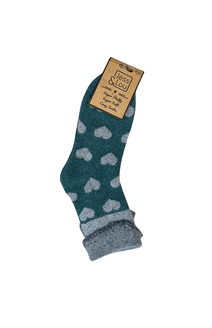 Jess & LouJess & Lou Cosy Fluffy Cuffed Socks Large heartsAccessories4 - 7 - Blue Water Clothing