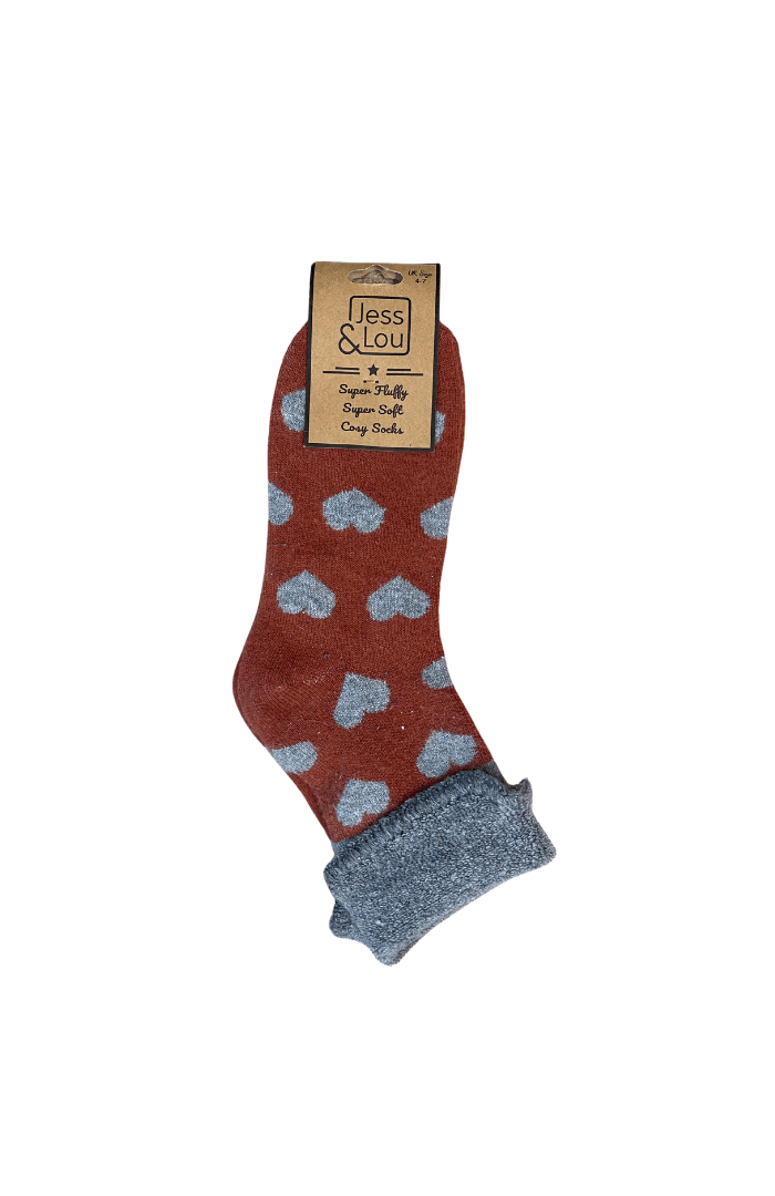 Jess & LouJess & Lou Cosy Fluffy Cuffed Socks Large heartsAccessories4 - 7 - Blue Water Clothing