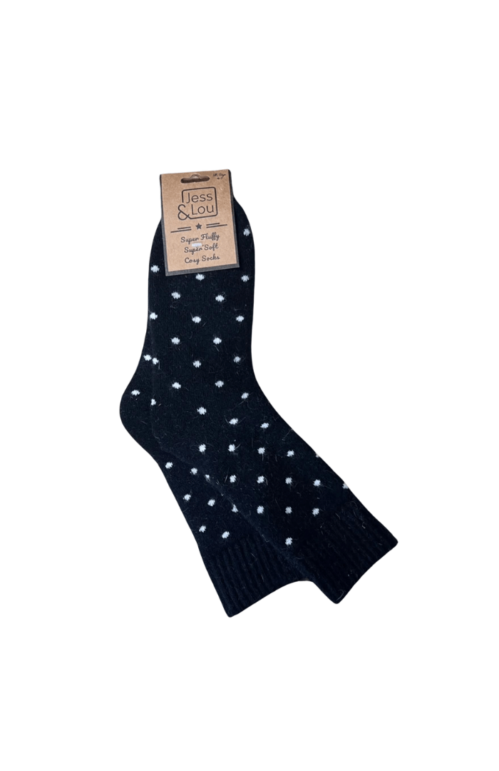 Jess & LouJess & Lou Delightful Dots Ribbed SocksAccessoriesBlack - Blue Water Clothing
