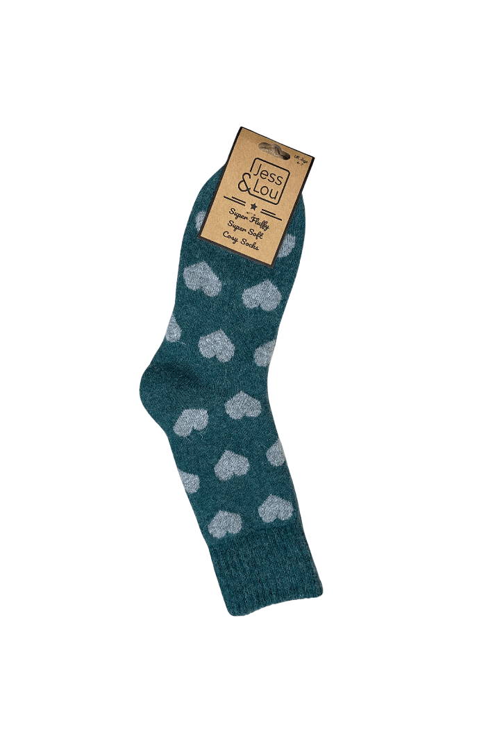 Jess & LouJess & Lou Happy Hearts Ribbed SocksSocksGreen - Blue Water Clothing