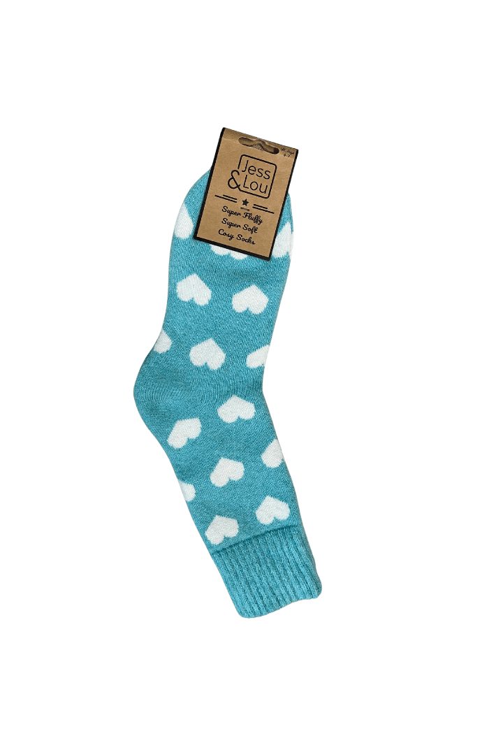 Jess & LouJess & Lou Happy Hearts Ribbed SocksSocksTeal - Blue Water Clothing