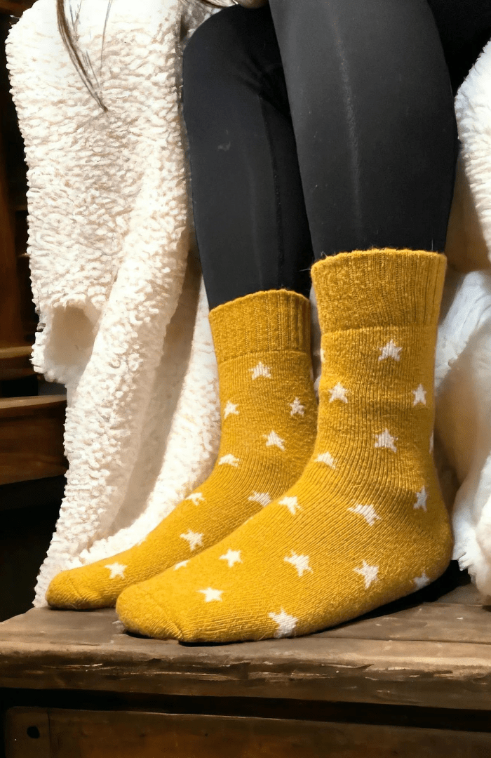 Jess & LouJess & Lou Stylish Stars Ribbed SocksAccessoriesGold - Blue Water Clothing
