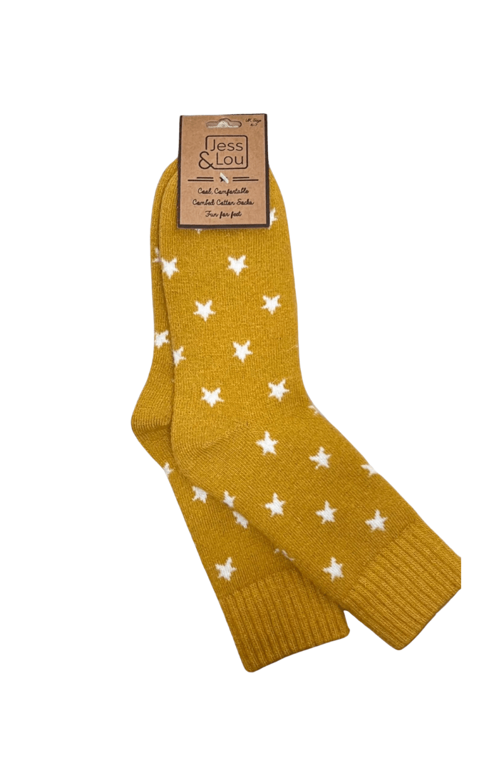 Jess & LouJess & Lou Stylish Stars Ribbed SocksAccessoriesGold - Blue Water Clothing