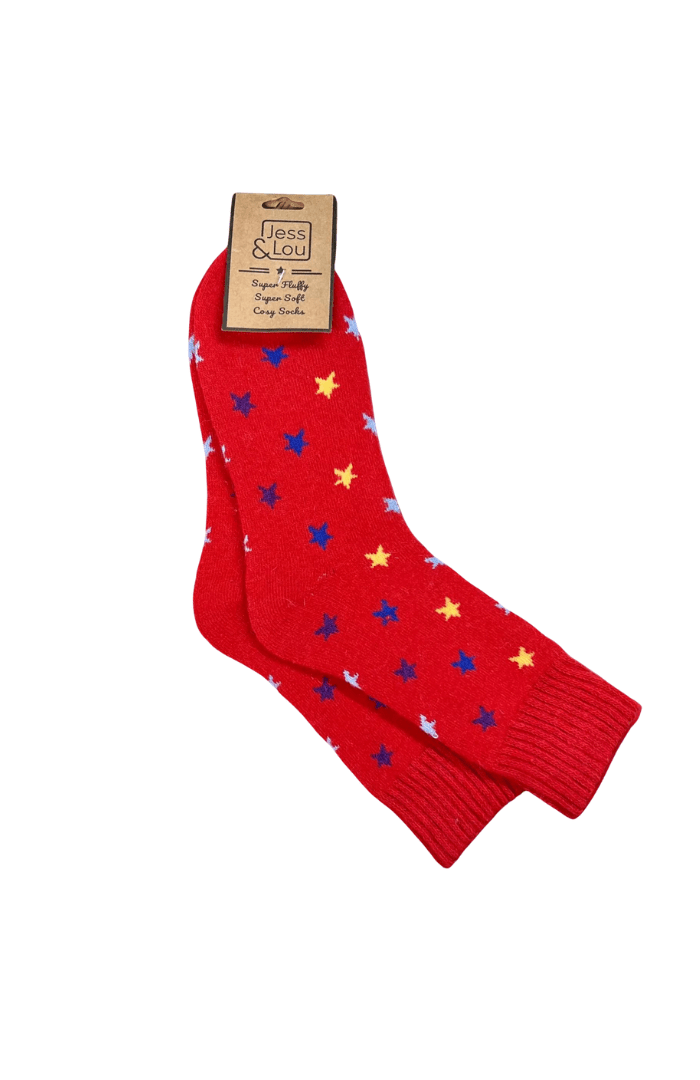 Jess & LouJess & Lou Stylish Stars Ribbed SocksAccessoriesRed - Blue Water Clothing