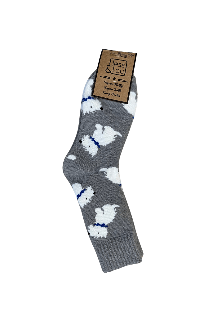 Jess & LouJess & Lou Wonderful Westie's Ribbed SocksSocksGrey - Blue Water Clothing