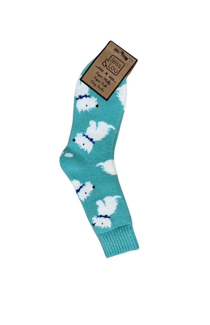 Jess & LouJess & Lou Wonderful Westie's Ribbed SocksSocksTeal - Blue Water Clothing