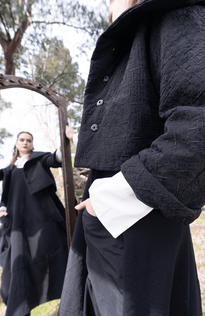 LuukaaLarge Collar Woven JacketClothingBlack - Blue Water Clothing