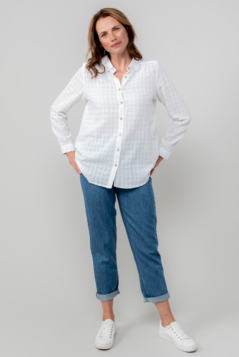 Lily & MeLily & Me Savannah Textured Seersucker ShirtClothingWhite - Blue Water Clothing