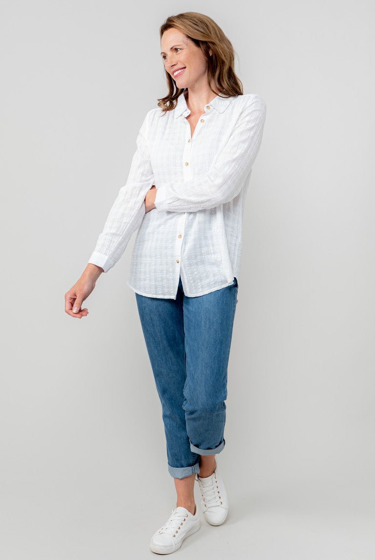 Lily & MeLily & Me Savannah Textured Seersucker ShirtClothingWhite - Blue Water Clothing