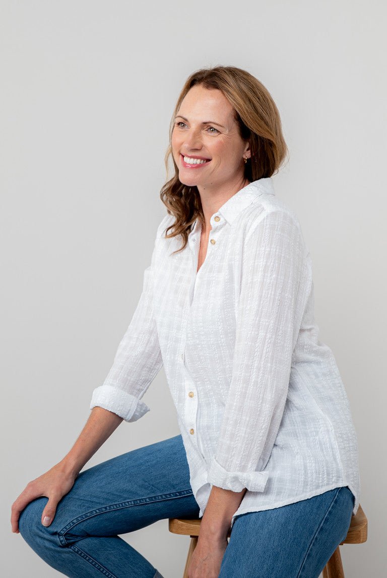 Lily & MeLily & Me Savannah Textured Seersucker ShirtClothingWhite - Blue Water Clothing