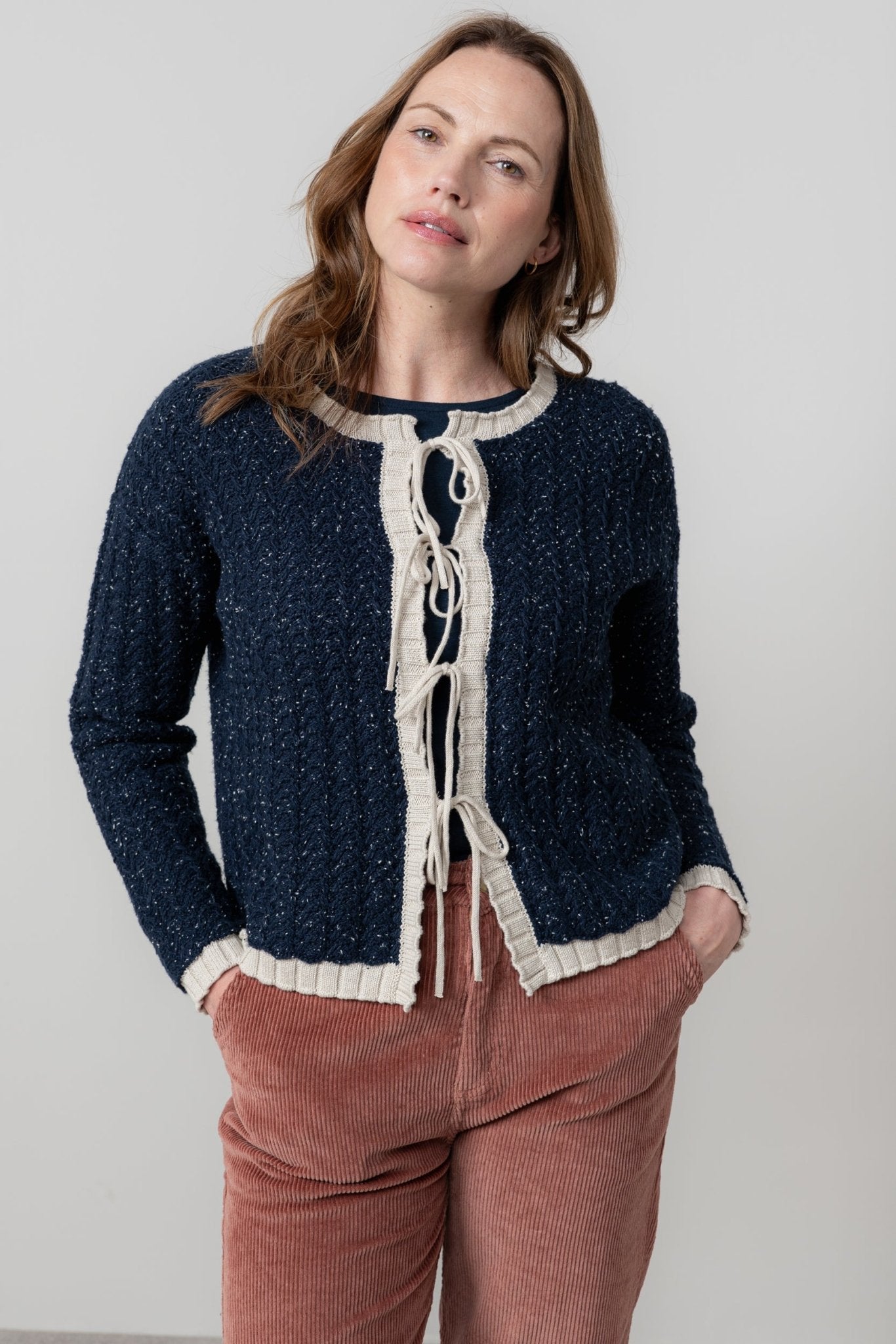 Lily & MeLily And Me Adelia Cardi Fleck KnitTopsEcru Navy - Blue Water Clothing