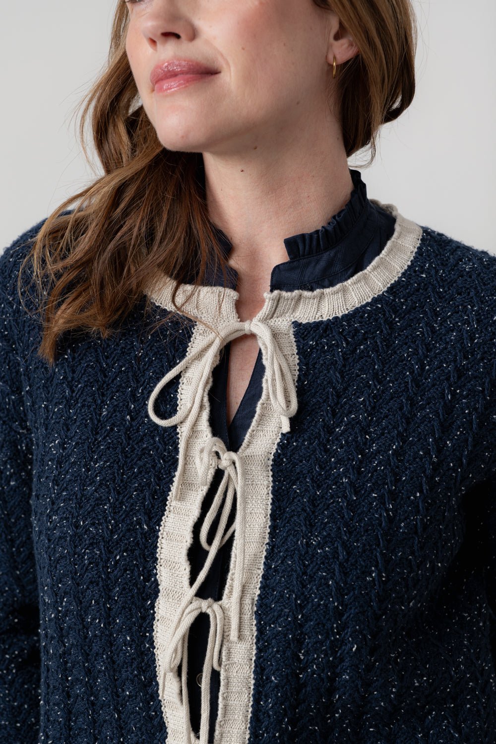 Lily & MeLily And Me Adelia Cardi Fleck KnitTopsEcru Navy - Blue Water Clothing