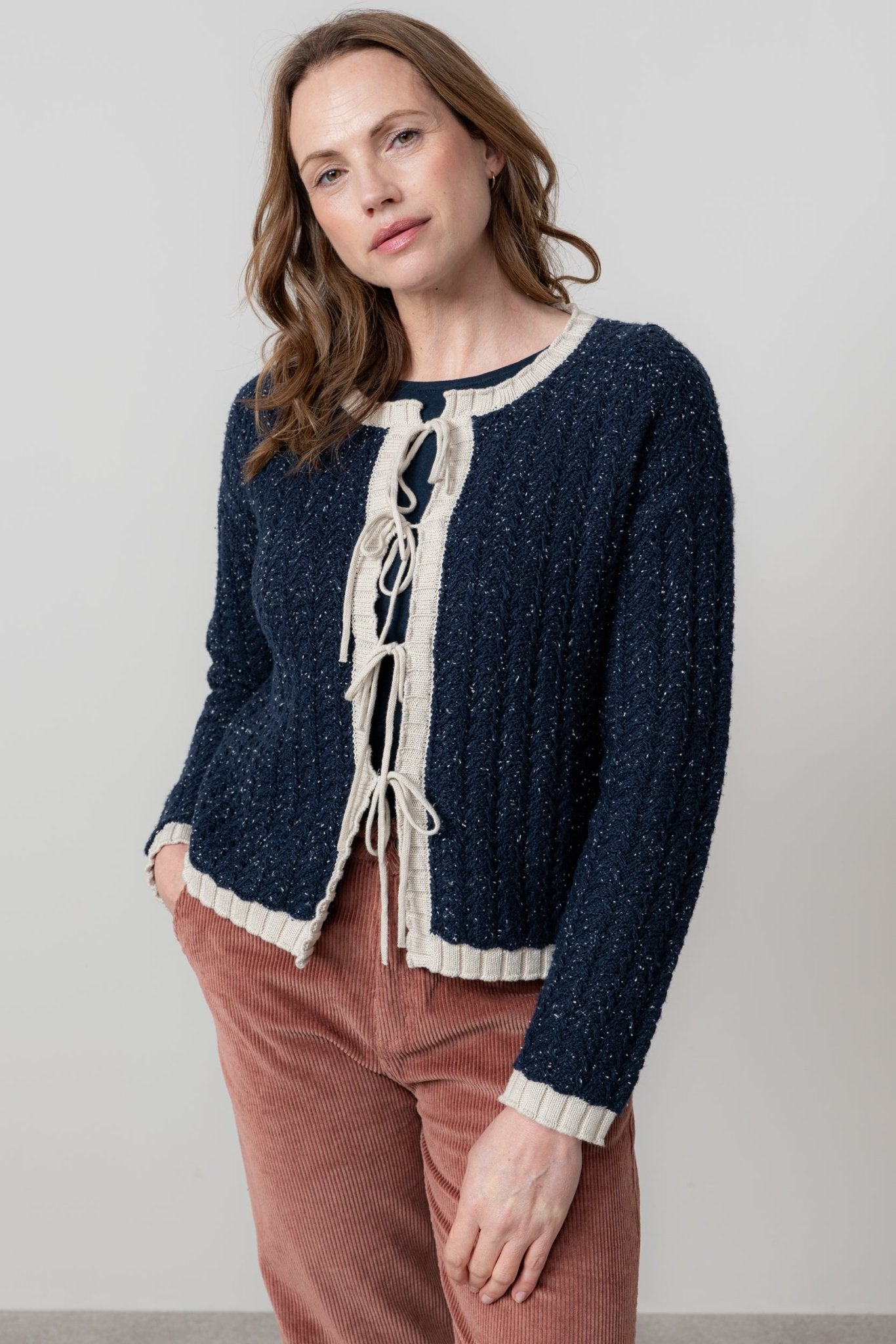 Lily & MeLily And Me Adelia Cardi Fleck KnitTopsEcru Navy - Blue Water Clothing