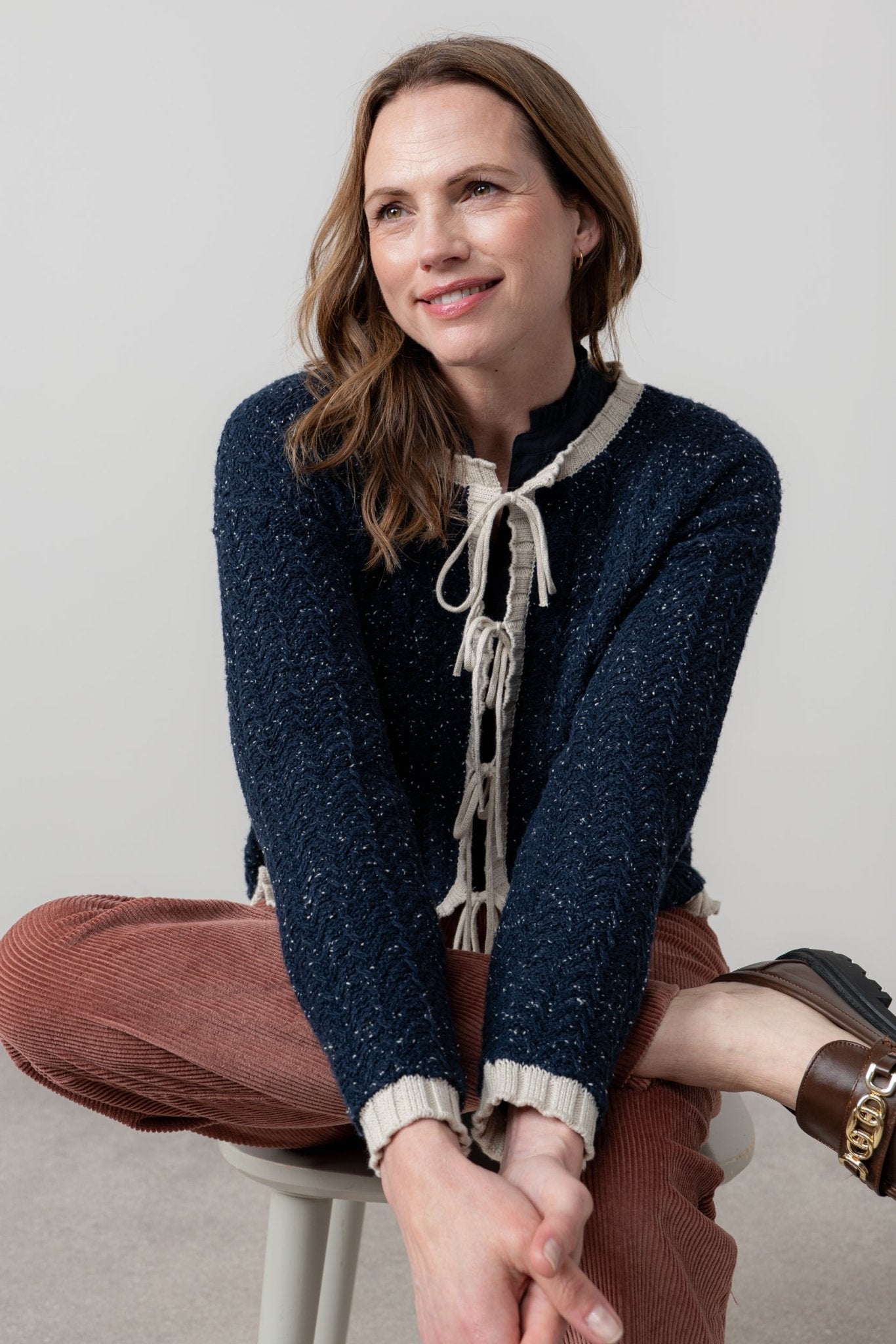 Lily & MeLily And Me Adelia Cardi Fleck KnitTopsEcru Navy - Blue Water Clothing