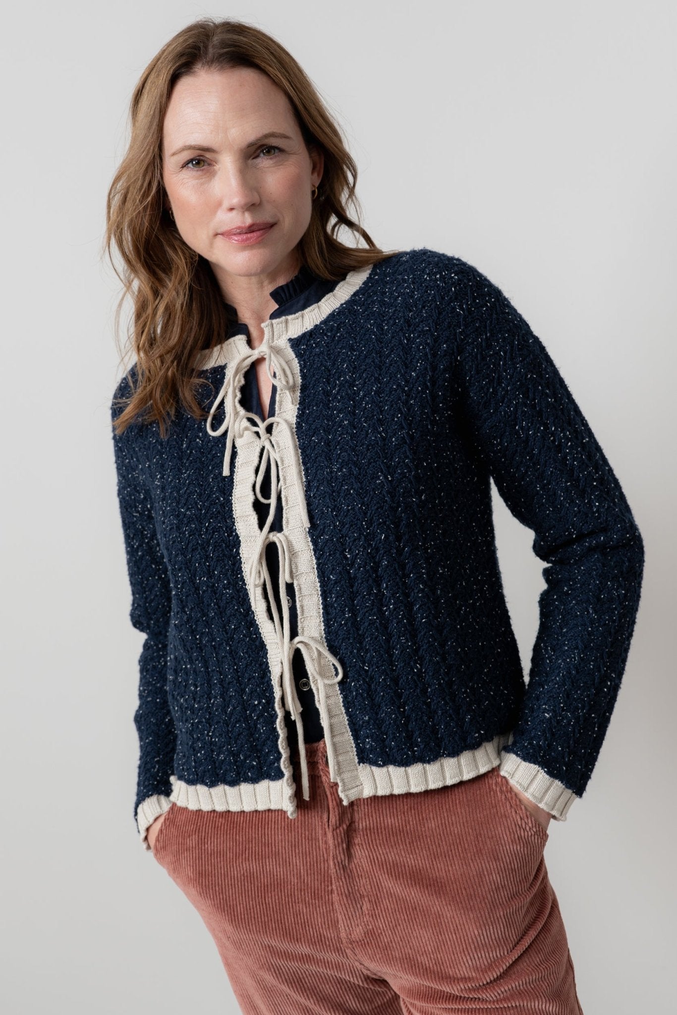 Lily & MeLily And Me Adelia Cardi Fleck KnitTopsEcru Navy - Blue Water Clothing