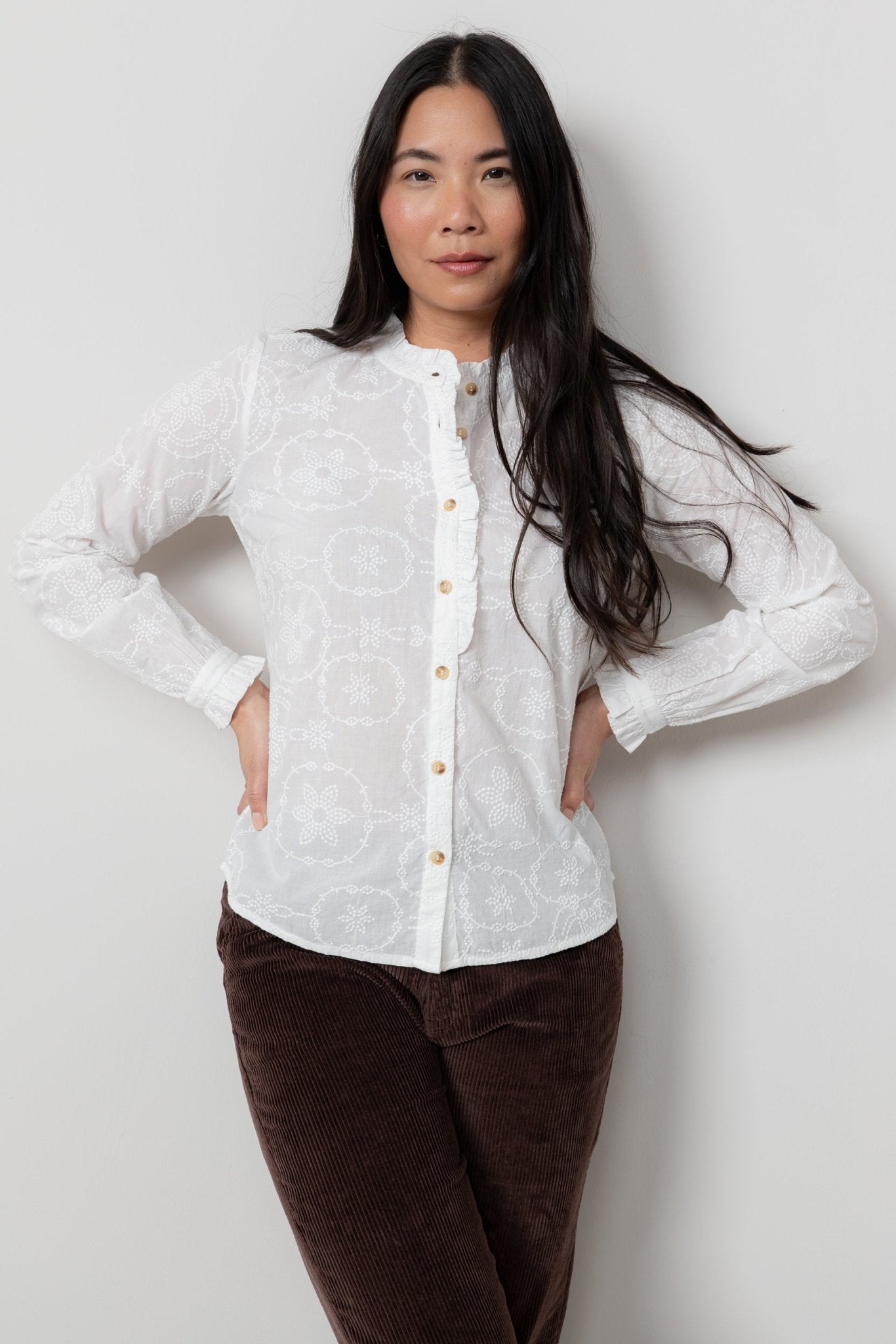 Lily & MeLily And Me Rachel Frill Blouse Embroidered WhiteTopsWhite - Blue Water Clothing