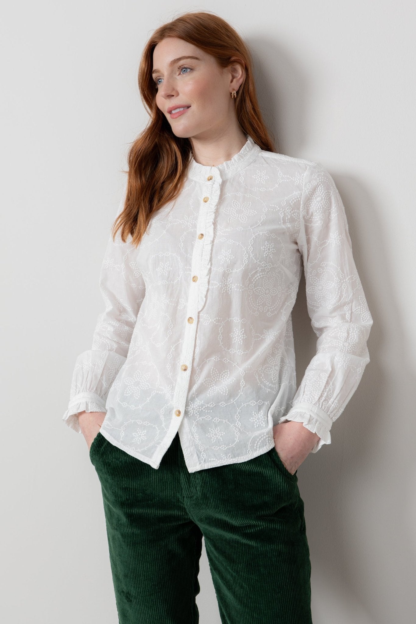 Lily & MeLily And Me Rachel Frill Blouse Embroidered WhiteTopsWhite - Blue Water Clothing