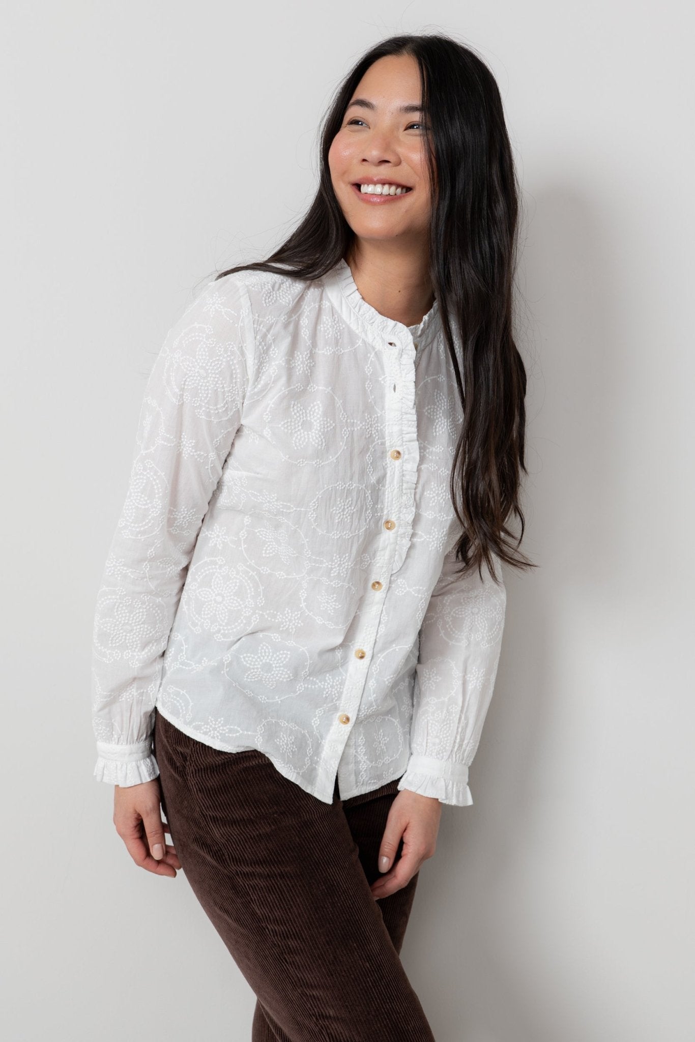 Lily & MeLily And Me Rachel Frill Blouse Embroidered WhiteTopsWhite - Blue Water Clothing