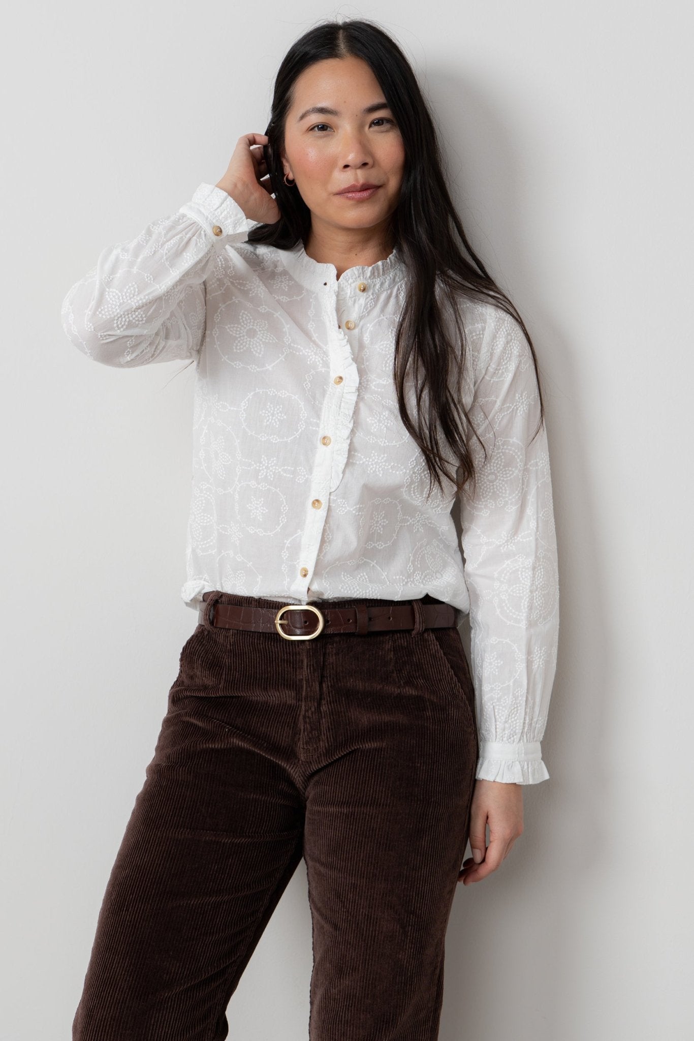 Lily & MeLily And Me Rachel Frill Blouse Embroidered WhiteTopsWhite - Blue Water Clothing