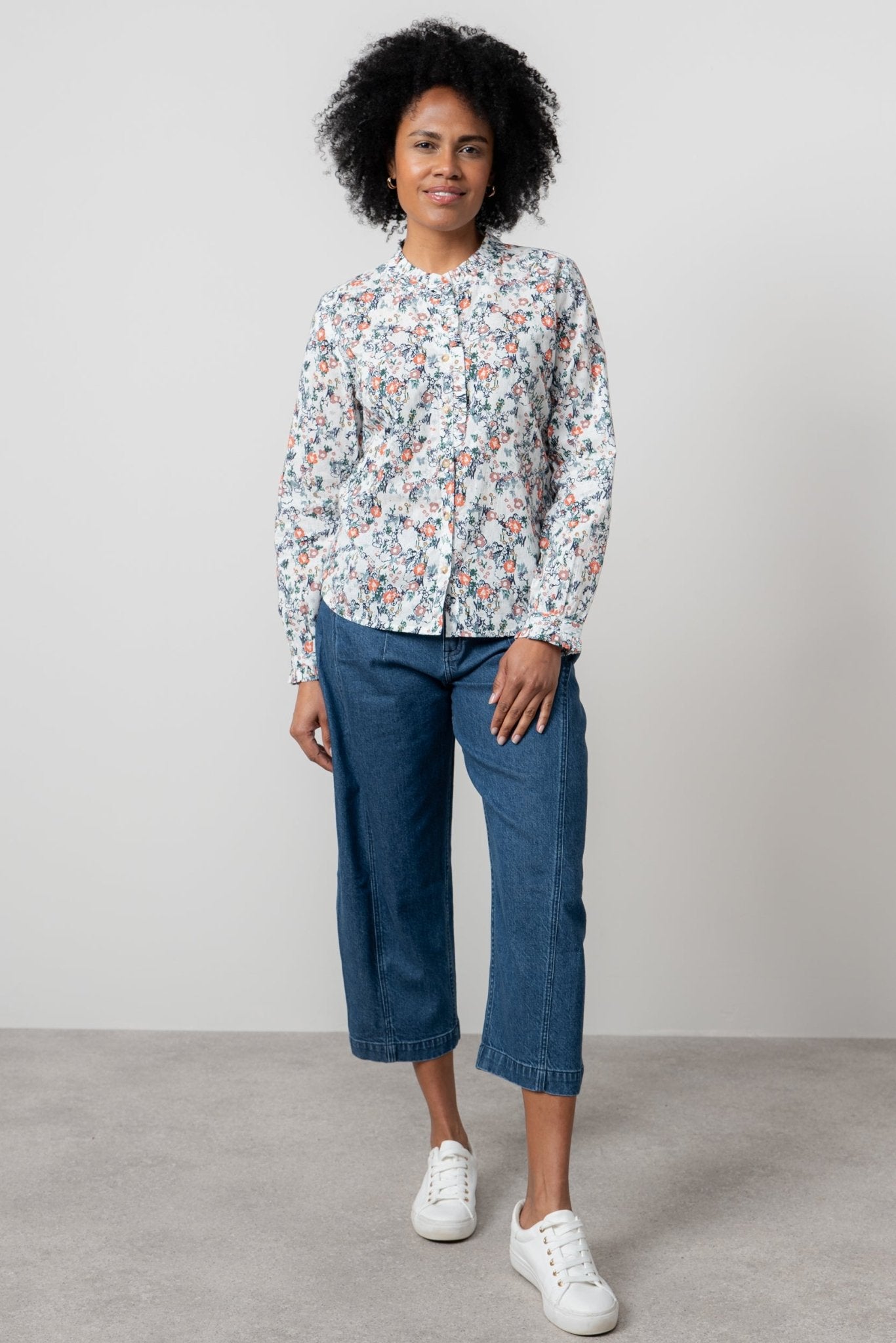 Lily & MeLily And Me Rachel Frill Blouse Feather Ditsy EcruTopsEcru - Blue Water Clothing