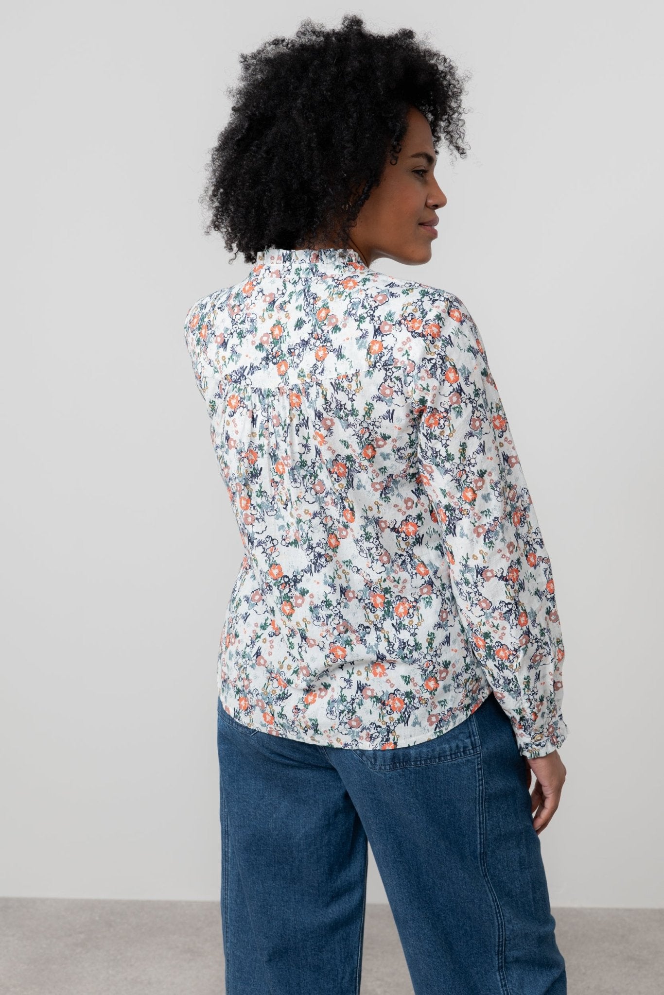 Lily & MeLily And Me Rachel Frill Blouse Feather Ditsy EcruTopsEcru - Blue Water Clothing