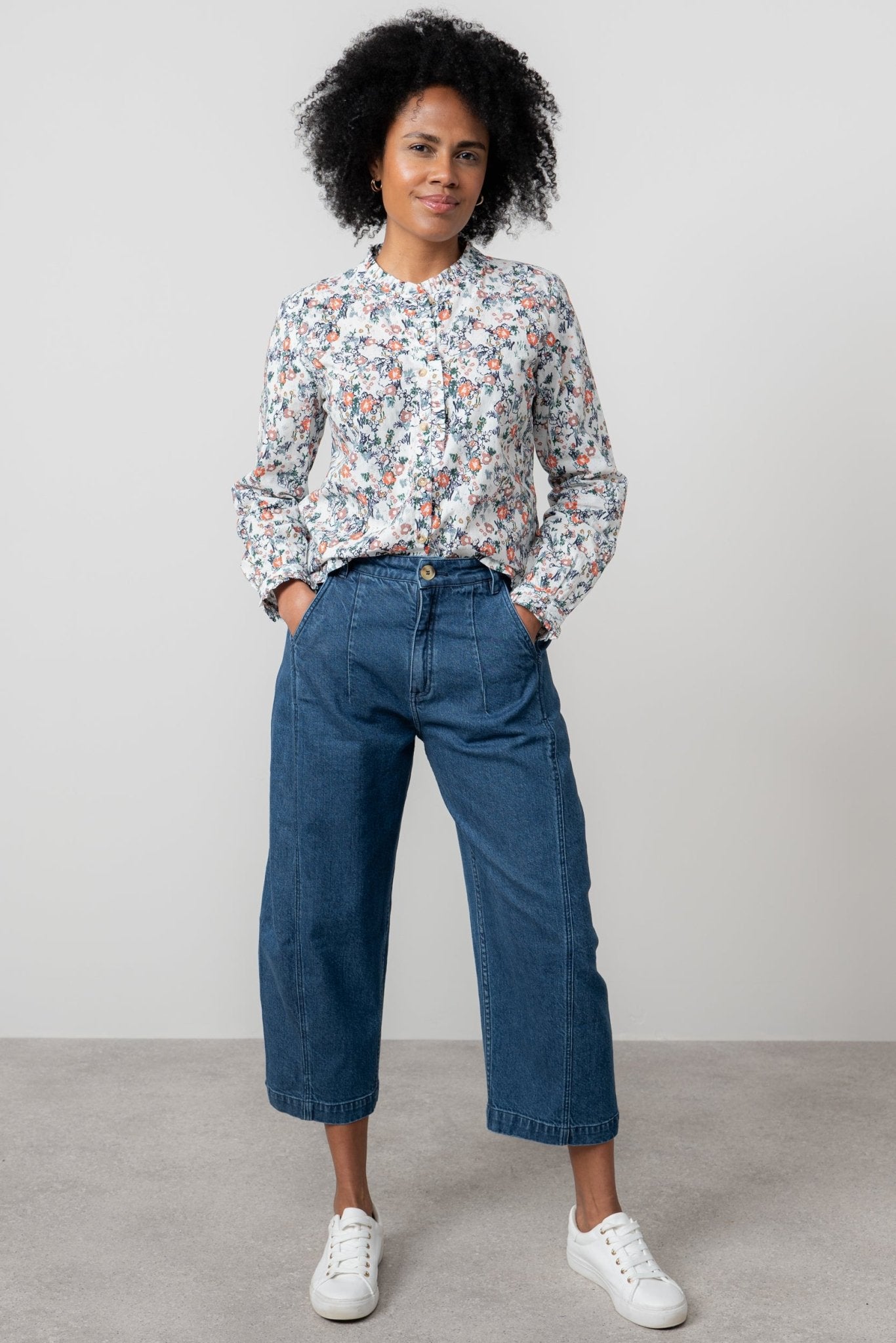 Lily & MeLily And Me Rachel Frill Blouse Feather Ditsy EcruTopsEcru - Blue Water Clothing