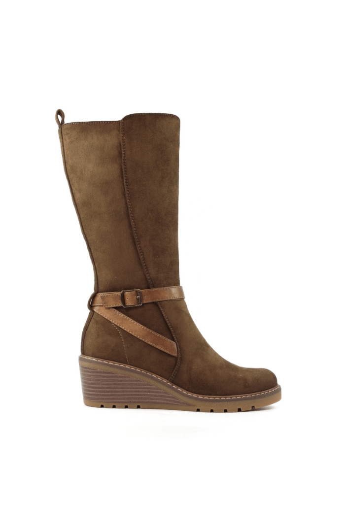 Lunar FootwearLunar Shoes Rumer Tan Long Wedge BootFootwearGreen - Blue Water Clothing