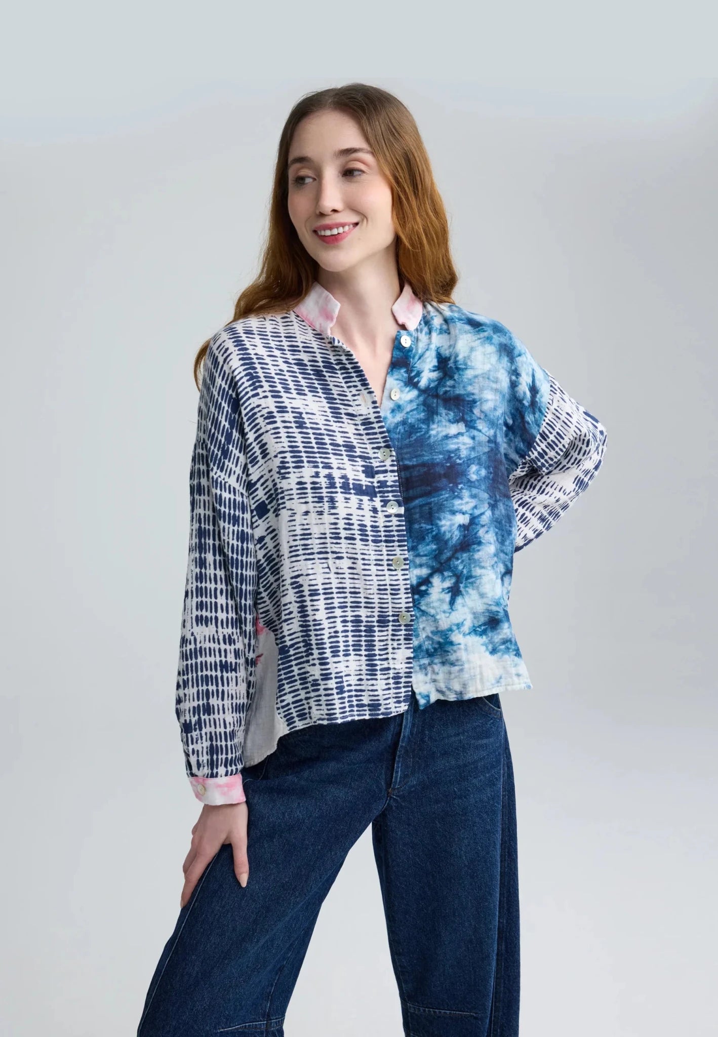LuukaaLuukaa Dahlia Woven ShirtTopsSakura Print - Blue Water Clothing