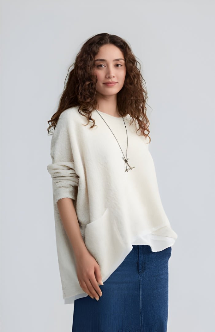 LuukaaLuukaa Dakota Knitted Relaxed TopTopsNature - Blue Water Clothing