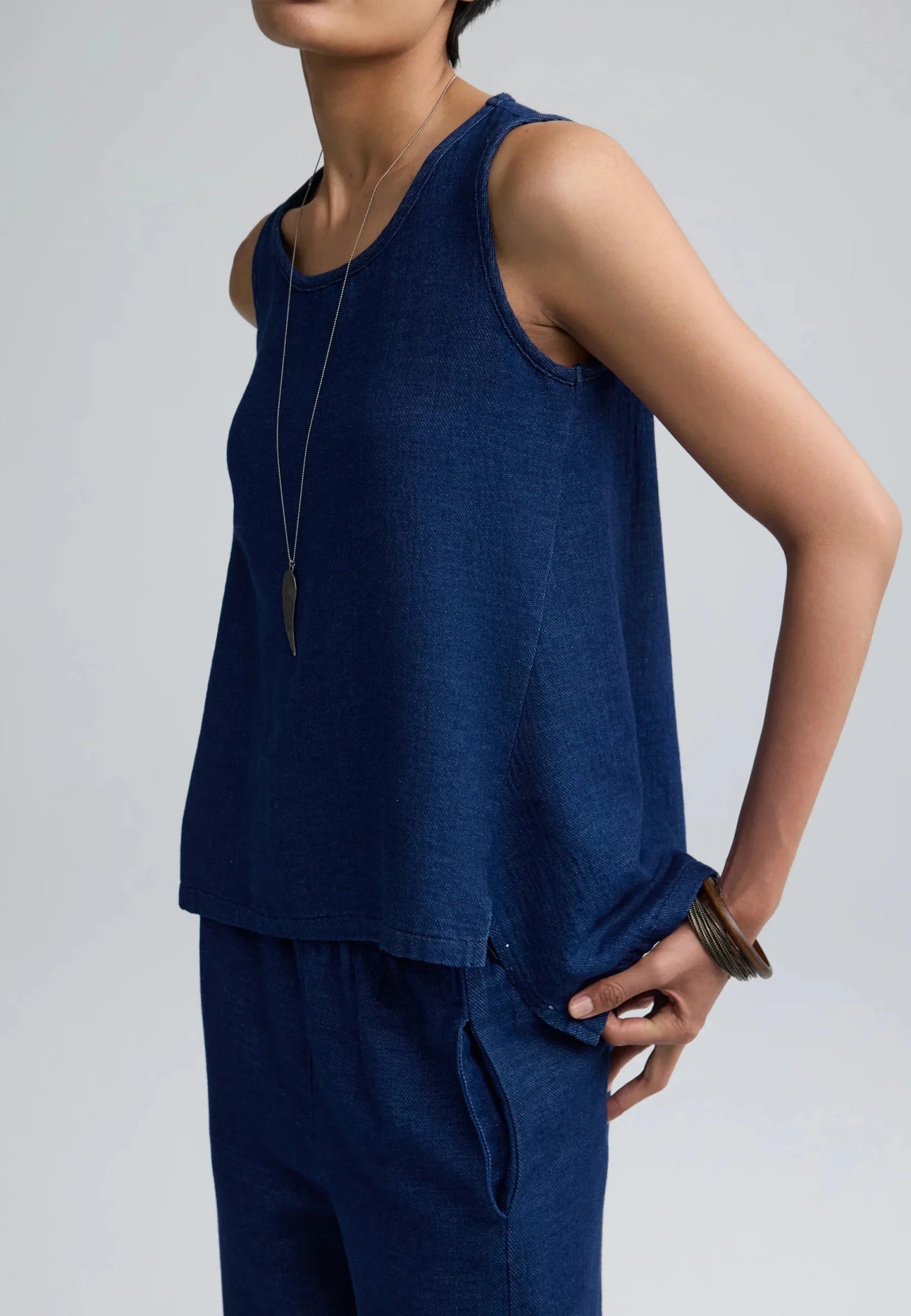 LuukaaLuukaa Floria Woven Tank TopTopsNavy - Blue Water Clothing