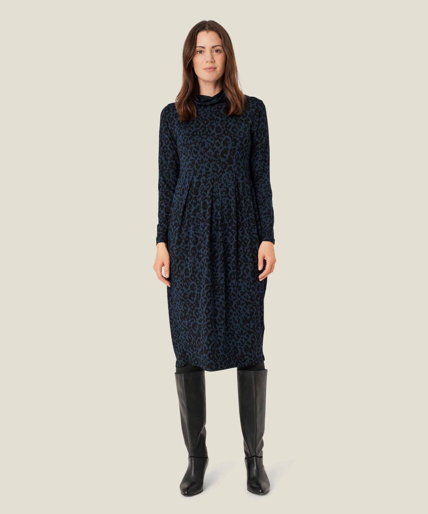 MasaiMasai Noura High Neck Leopard Print DressClothingMoonlit Ocean - Blue Water Clothing