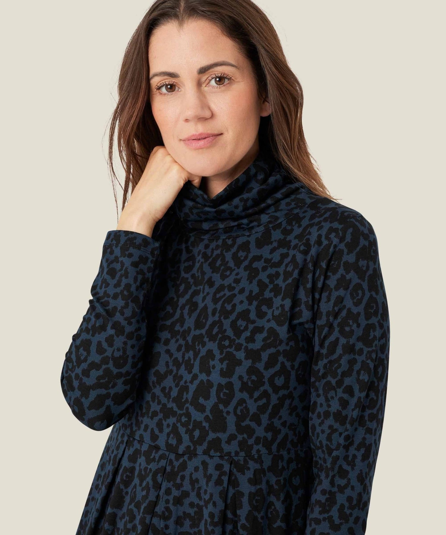 MasaiMasai Noura High Neck Leopard Print DressClothingMoonlit Ocean - Blue Water Clothing