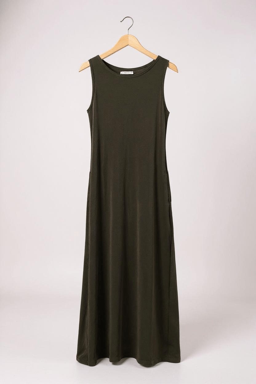 Modula Long Dress Military Green - Blue Water Clothing