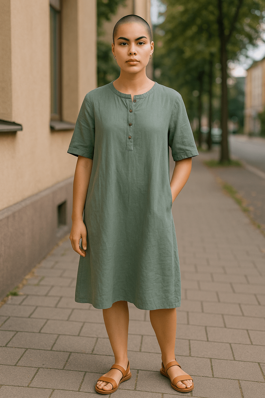 Modula Long Wide Dress Alloro - Blue Water Clothing