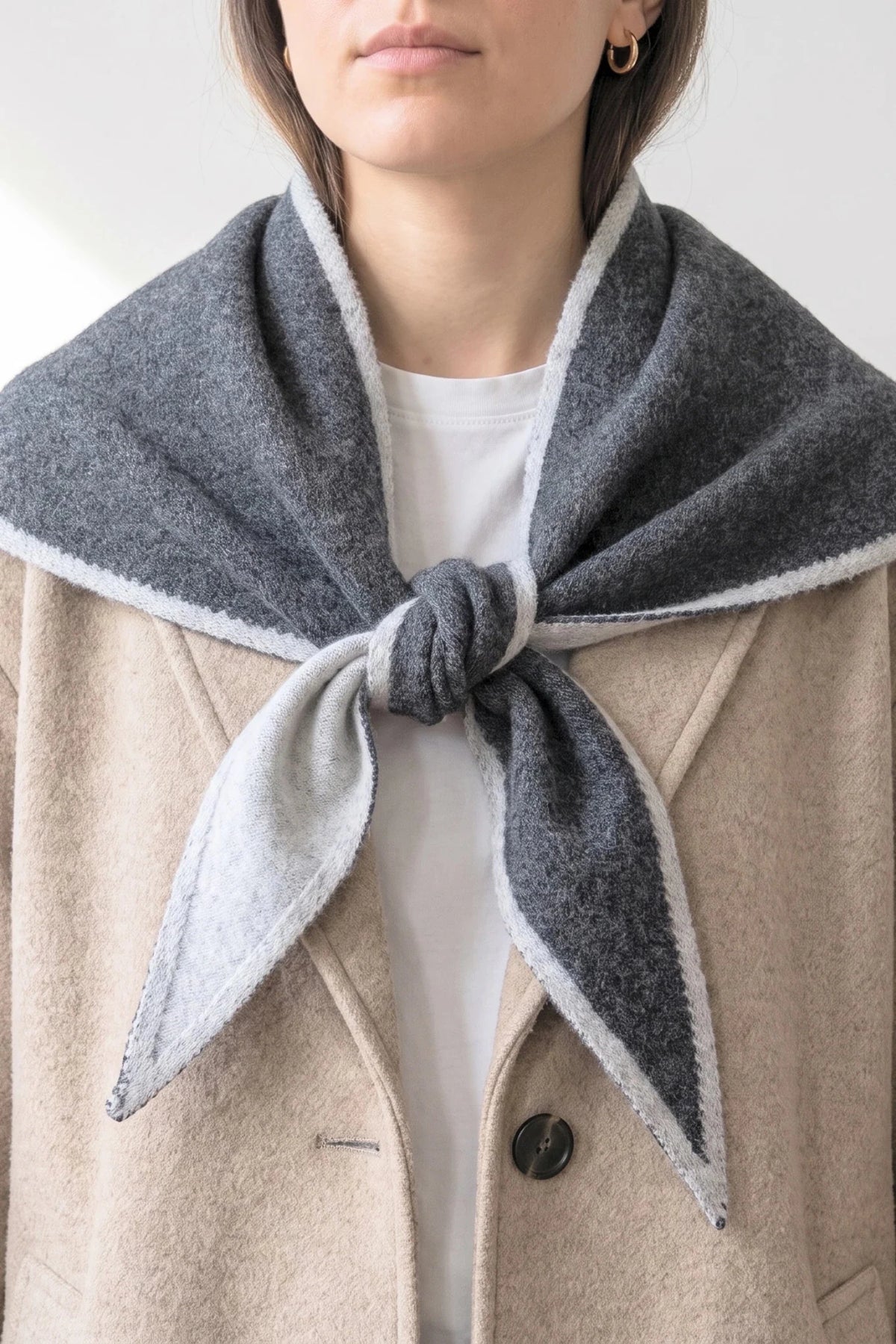 MSH Contrast Trim Triangle Heavyweight Scarf in Dark Grey/Light Grey - Blue Water Clothing