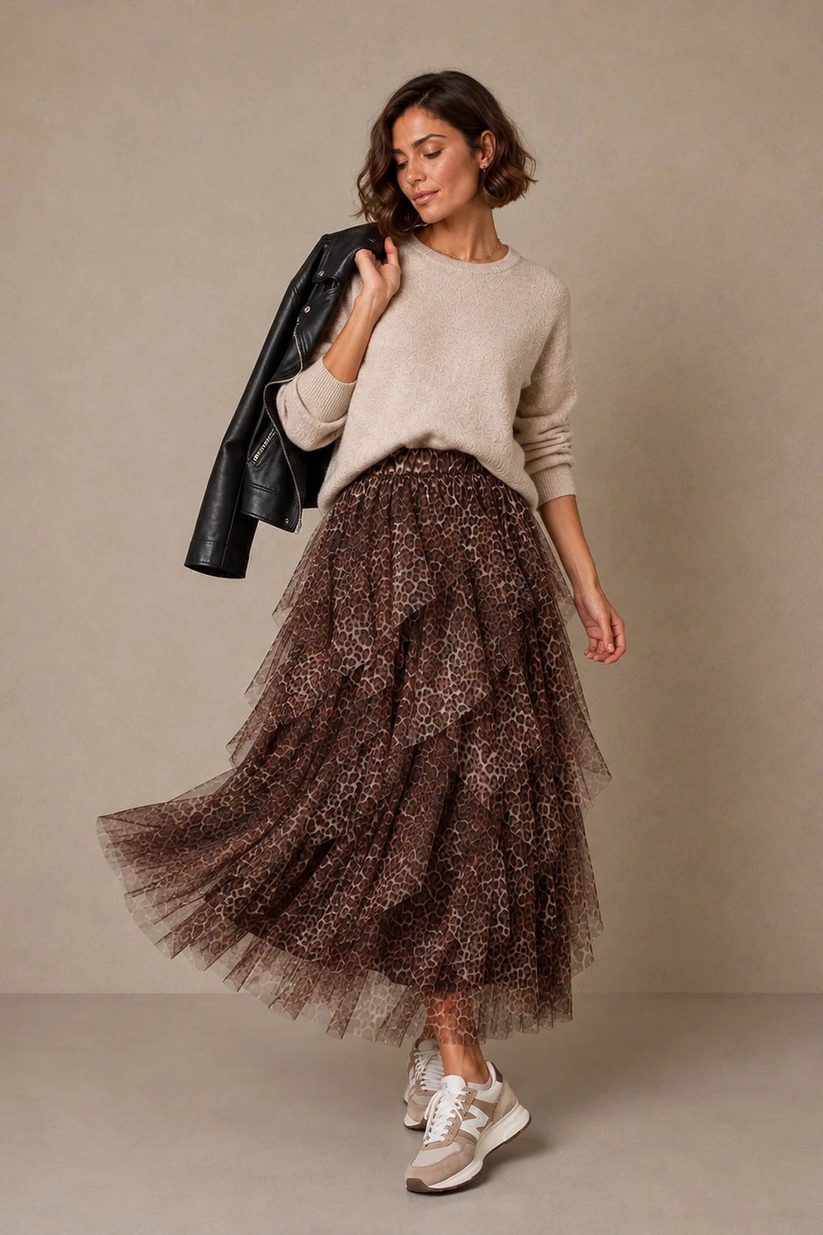 MSH Leopard Print Layered Tulle Maxi Skirt in Brown - Blue Water Clothing