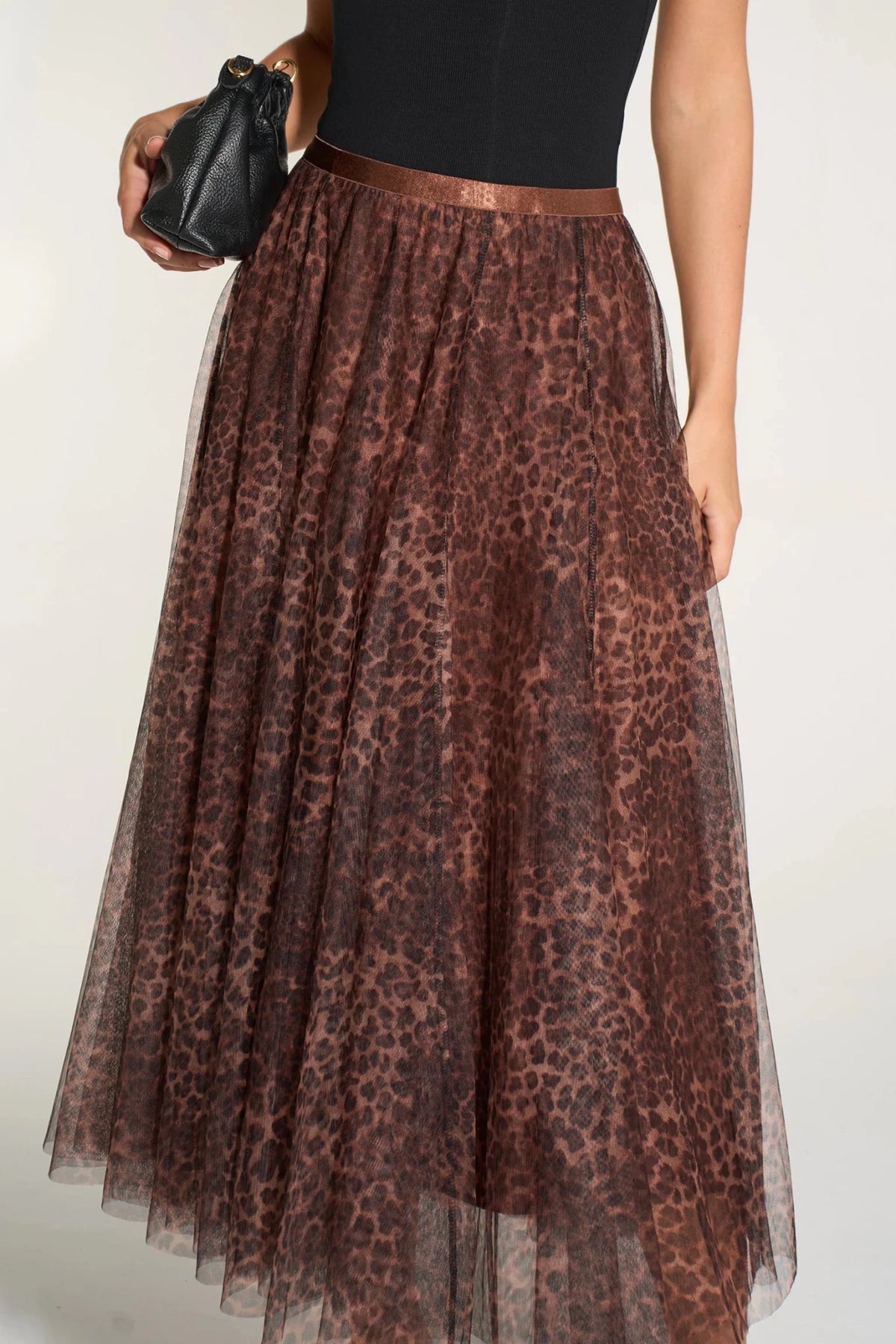 MSH Leopard Print Midi Tulle Swing Skirt in Brown - Blue Water Clothing