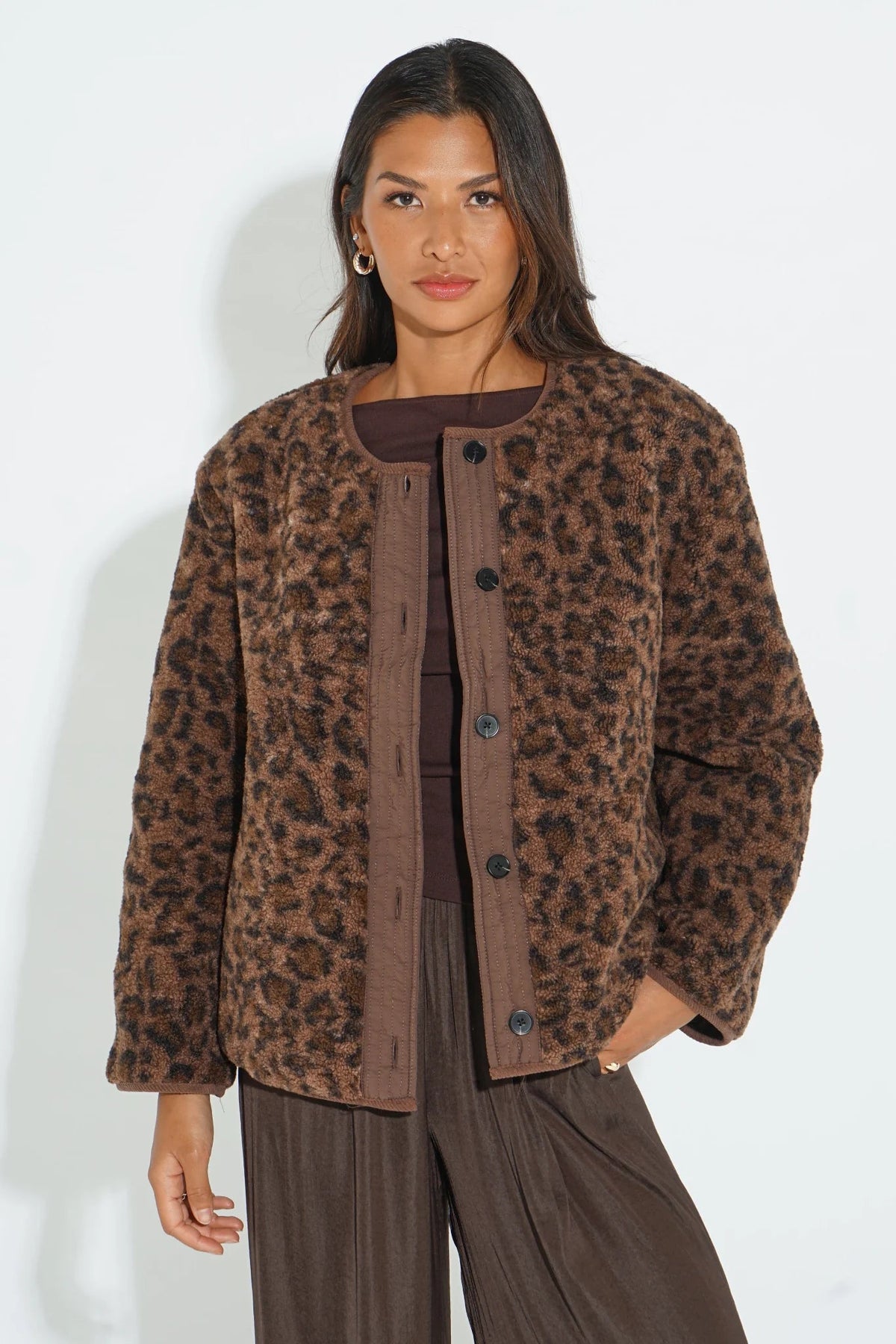 MSH Leopard Print Reversible Jacket in Brown - Blue Water Clothing