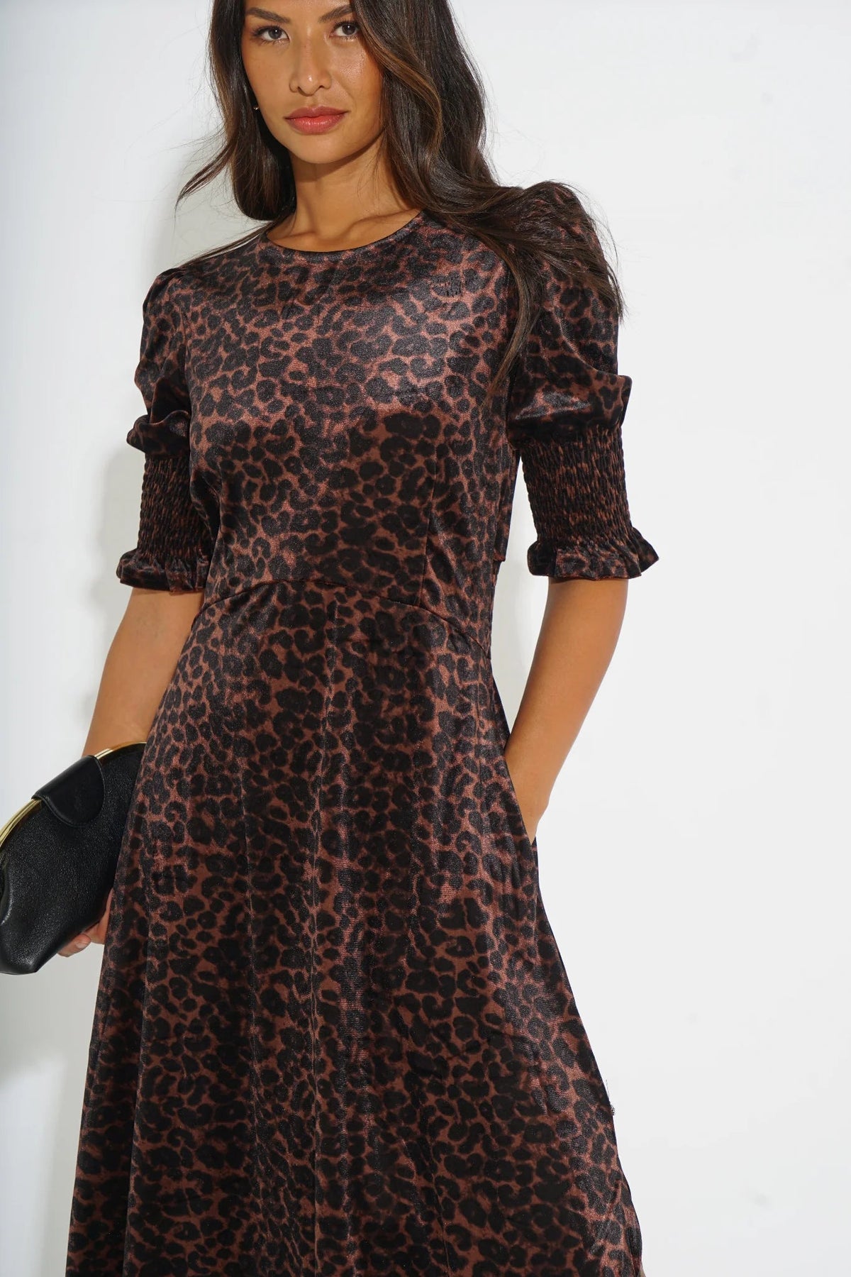 MSH Velvet Leopard Print Tea DressBrown - Blue Water Clothing
