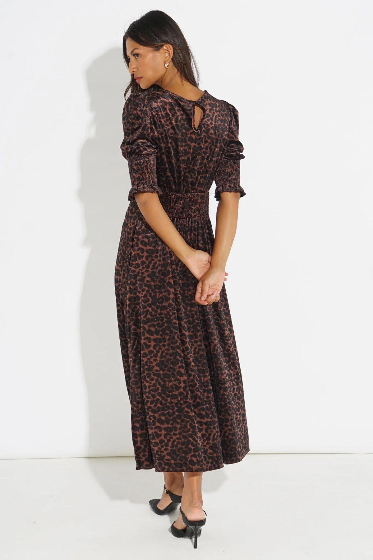 MSH Velvet Leopard Print Tea DressBrown - Blue Water Clothing