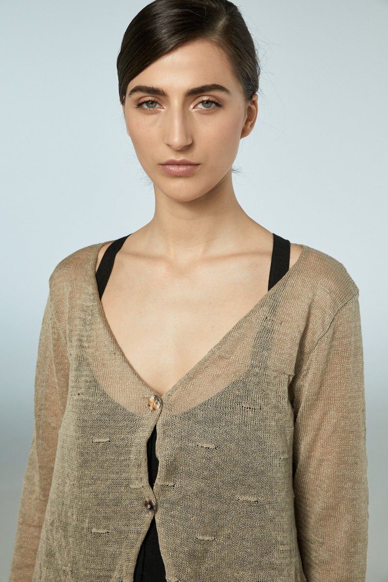 NeiramiNeirami Top Button Cardigan BeigeClothingBeige - Blue Water Clothing
