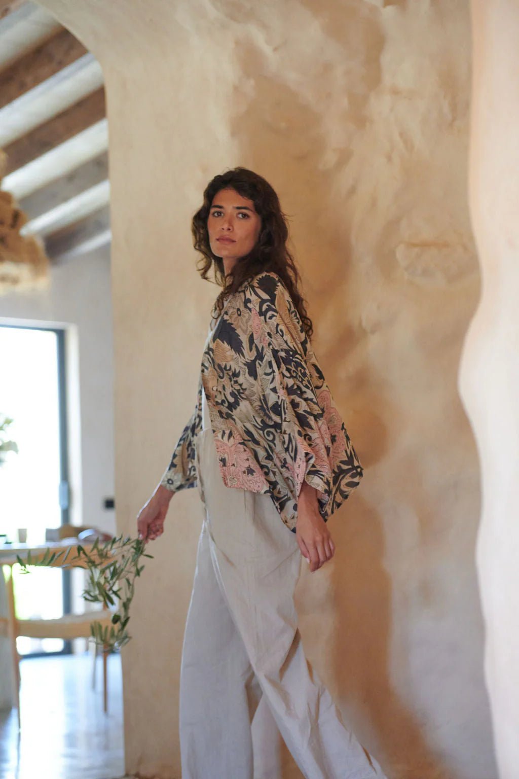 One Hundred Stars Block Taupe Kimono - Blue Water Clothing