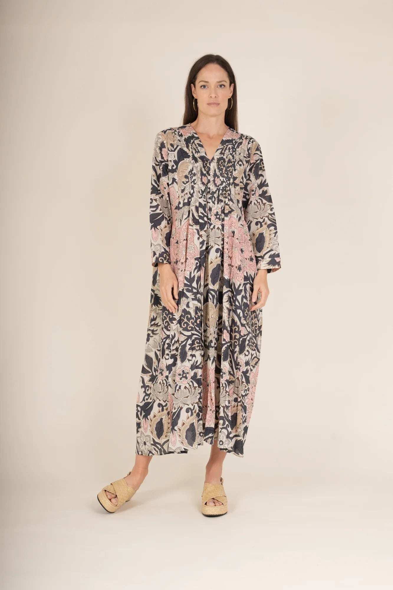 One Hundred Stars Block Taupe Pinch Pleat Dress - Blue Water Clothing