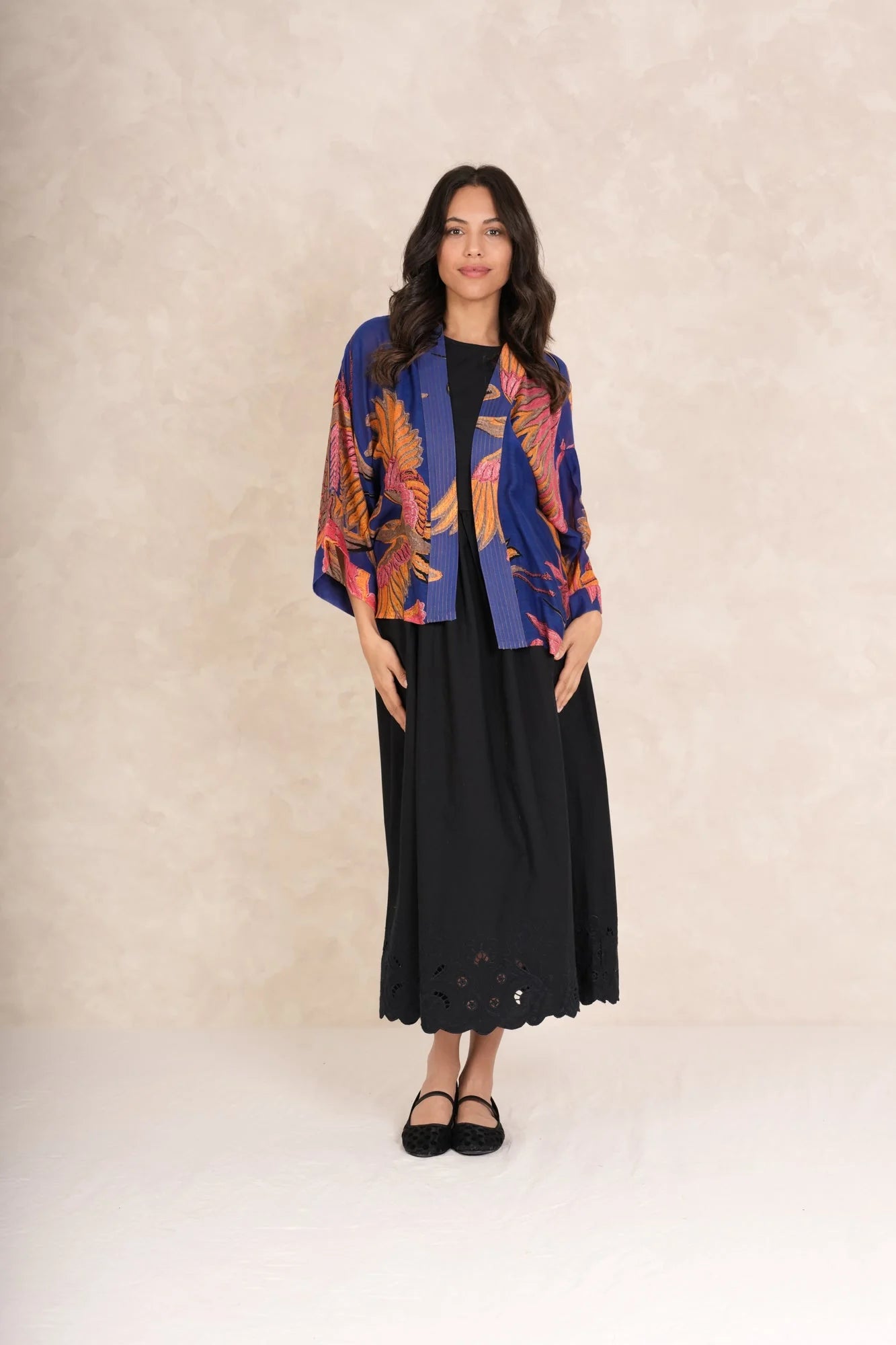 One Hundred Stars Colbalt Crane Kimono - Blue Water Clothing