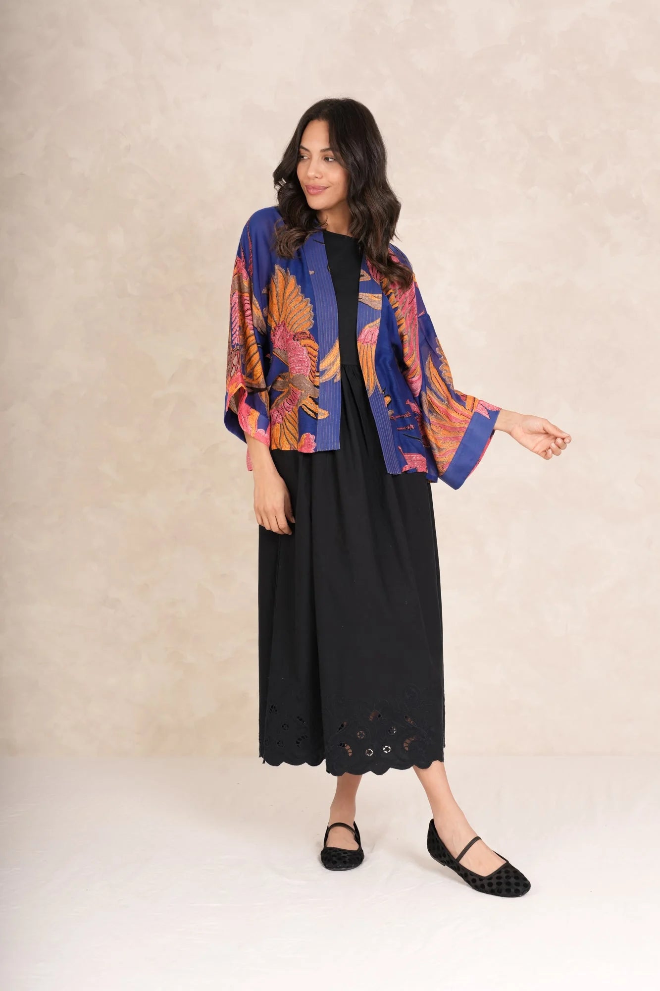 One Hundred Stars Colbalt Crane Kimono - Blue Water Clothing