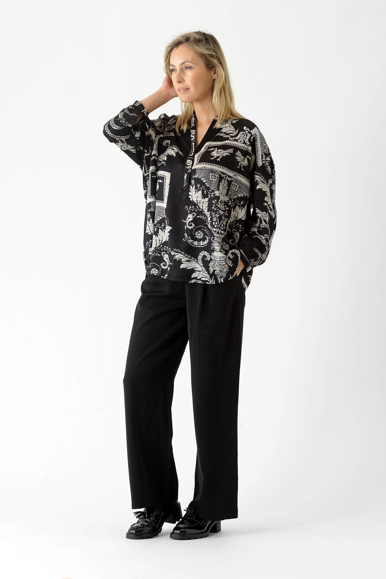 One Hundred StarsOne Hundred Stars Darcy ShirtClothingVintage Damask Black - Blue Water Clothing