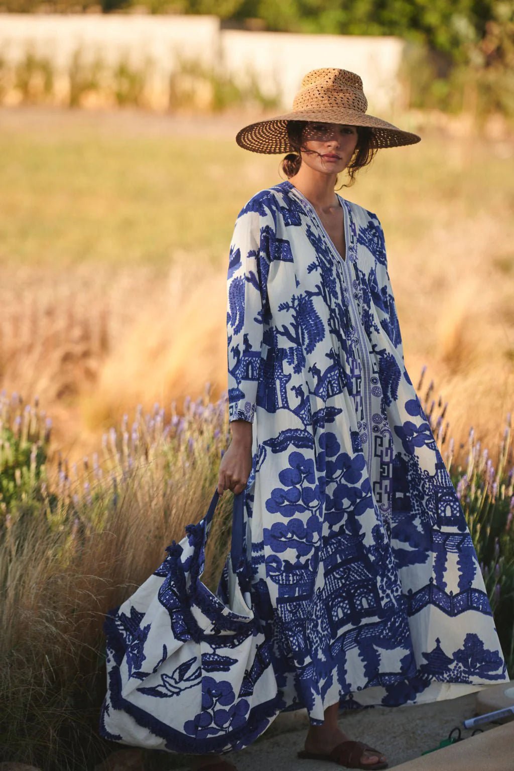 One Hundred Stars Giant Willow Blue Pinch Pleat Dress - Blue Water Clothing